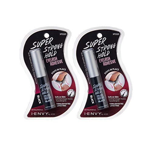 i.Envy i-Envy by KISS Super Strong Hold Eyelash Adhesive Waterproof, Long-Lasting Strip Lash Glue, Natural-Looking Allergy & Latex Free with Brush Applicator (Black, 2 Pack) - Image 1
