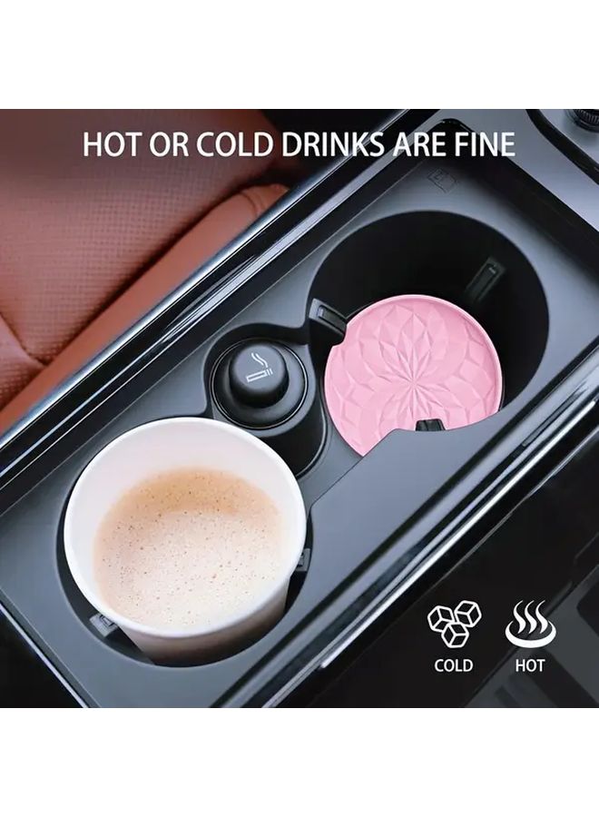 Pink Non Slip Heat Resistant Car Cup Holder Mats 2 Pieces PVC Geometric Design - Image 1