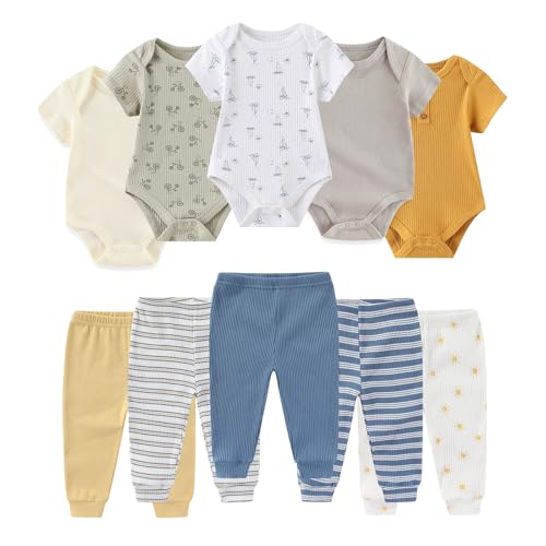 Ruliby Baby Boy Bodysuit and Pant Set Summer Soft Newborn Clothes Outfits 69 month - Image 1
