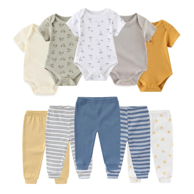 Ruliby Baby Boy Bodysuit and Pant Set Summer Soft Newborn Clothes Outfits 69 month - Image 2