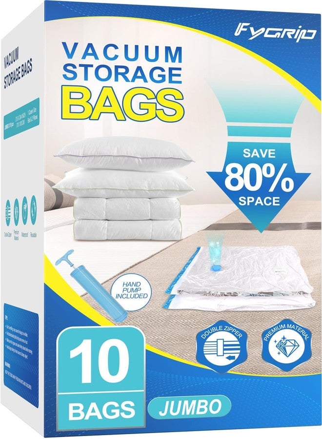 FYGRIP 10 Pack Jumbo Vacuum Storage Bags with Hand Pump, 80% Space Saver Vacuum Seal Bags for Clothing, Vacuum Compression Bags for Travel Lugggage, Blankets, Comforters - Image 1