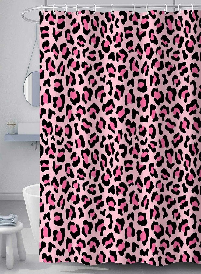 Bzhilja Pink Leopard Print Shower Curtain, Sexy Fancy Modern Simple Home Tub Bath Curtains, Cheetah Skin Pattern Bathroom Decor for Girl Shower Curtain Set with Hooks 69x70Inch - Image 1