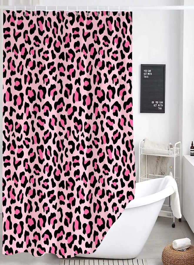 Bzhilja Pink Leopard Print Shower Curtain, Sexy Fancy Modern Simple Home Tub Bath Curtains, Cheetah Skin Pattern Bathroom Decor for Girl Shower Curtain Set with Hooks 69x70Inch - Image 3