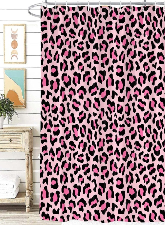 Bzhilja Pink Leopard Print Shower Curtain, Sexy Fancy Modern Simple Home Tub Bath Curtains, Cheetah Skin Pattern Bathroom Decor for Girl Shower Curtain Set with Hooks 69x70Inch - Image 5