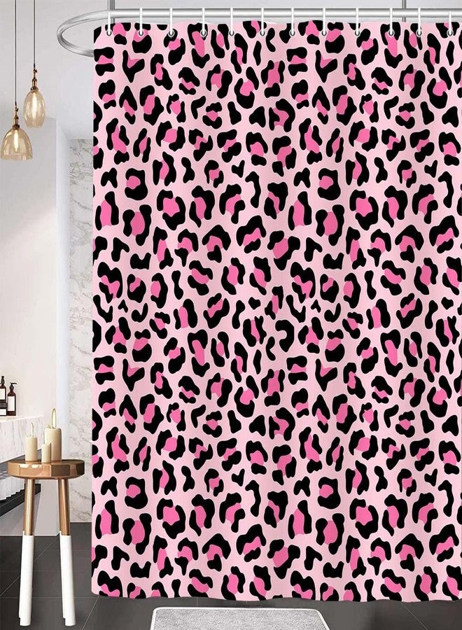 Bzhilja Pink Leopard Print Shower Curtain, Sexy Fancy Modern Simple Home Tub Bath Curtains, Cheetah Skin Pattern Bathroom Decor for Girl Shower Curtain Set with Hooks 69x70Inch - Image 4