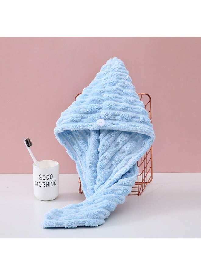 3-Piece Towel Set, coral fleece  ，Superior Quality, Quick Dry Highly Absorbent Thick Bathroom Soft Hotel Towels for Bath And Spa, Towel Set Includes 1 Bath Towel (90x170 cm), 1 Hand Towel (35x75 cm), 1 Hair Drying Cap (25x65 cm)-Blue - Image 2