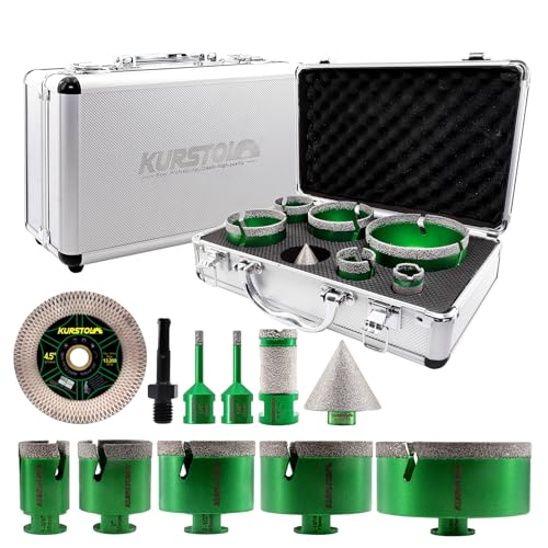 KURSTOL Tile Hole Saw Kit 11pcs Diamond Core Drill Bits 662535506575102mm2 Beveling Chamfer Bit45 Blade Cutting DiscSDS Shank to 5811 Thread for Porcelain Ceramic Granite Marble - Image 1