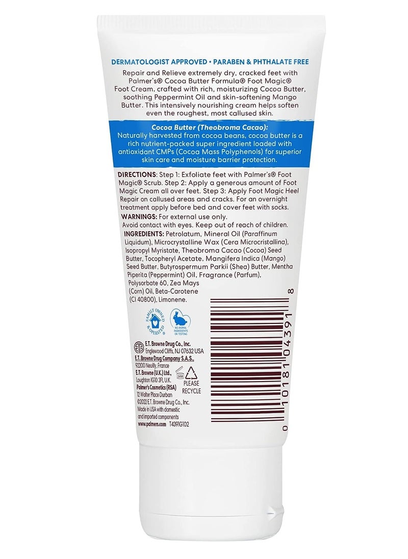 PALMER'S - Palmer's Cocoa Butter Formula Foot Magic Moisturizing Foot Cream for Dry, Cracked Heels, Feet Moisturizer with Peppermint Oil & Vitamin E, 2.1 Ounces - Image 1