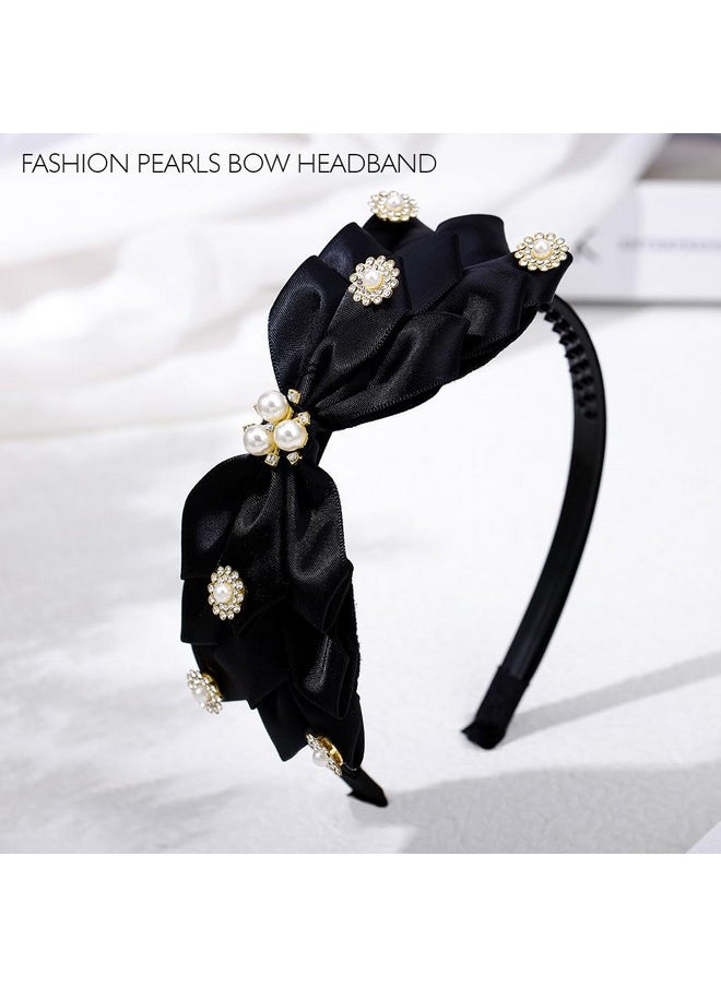 Bow Headbands Pearl Rhinestone Hairbands Black Red Headpieces Teeth Comb Bowknot Hair Accessories For Women And Girls (Black) - pzsku/Z4990A0CE63688A40CB5AZ/45/_/1735567241/83a34569-47fd-4163-8658-74849856058b