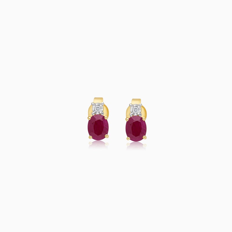 Jawhara Jewellery أقراط ذهبية عيار 18 قيراط للنساء، مزيّنة بالألماس الطبيعي وأحجار الياقوت، مجموعة المجوهرات الفاخرة الكلاسيكية، أقراط دراسية متألقة وأنيقة، هدية حجر الميلاد لشهر يوليو من مجوهرات جوهرة - Image 1