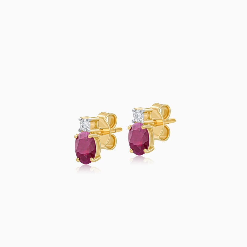 Jawhara Jewellery أقراط ذهبية عيار 18 قيراط للنساء، مزيّنة بالألماس الطبيعي وأحجار الياقوت، مجموعة المجوهرات الفاخرة الكلاسيكية، أقراط دراسية متألقة وأنيقة، هدية حجر الميلاد لشهر يوليو من مجوهرات جوهرة - Image 4