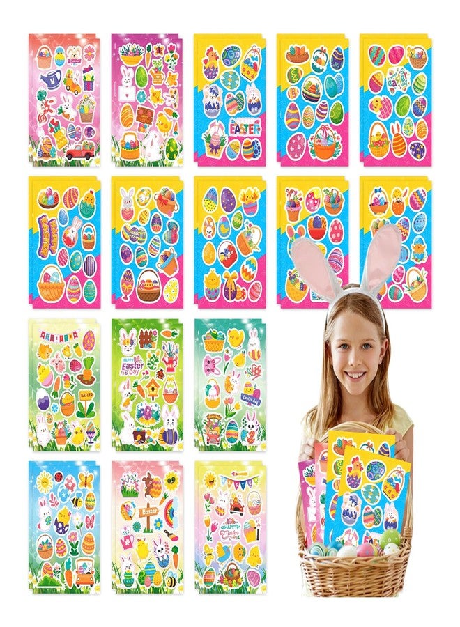 بارتي ويند ملصقات عيد الفصح السعيد للأطفال من بارتي ويند، 476 قطعة من ملصقات الأرانب والكتاكيت والبيض لحشو سلال عيد الفصح وأكياس الهدايا، ملصقات زخرفية لمستلزمات الحفلات والهدايا (32 ورقة) - Image 2