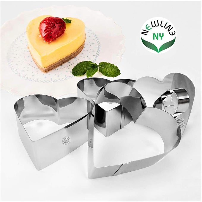 STAINLESS STEEL DESSERT RINGS 4 PCS HEART SHAPE MOLDED SALADS PASTRIES MOUSSE MOLDING LAYERING CUTTER