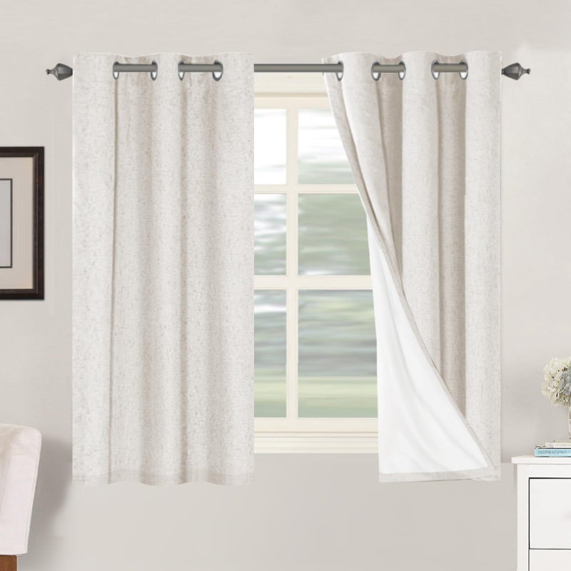 HVERSAILTEX Primitive Linen Curtains 100 Blackout Curtain Drapes Burlap Fabric Curtains with White Thermal Insulated Liner Grommet Top Drapes Living RoomBedroom 2 Panels 42 x 54 Inch Ivory