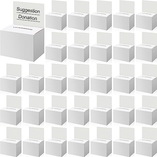 Seajan 100 Pcs Raffle Ballot Box with Slot Suggestion Ticket Donation Box for Fundraising Collecting Card Voting Contest, 6.5 x 4.5 x 4.5''(White) - Image 1