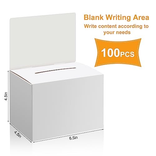 Seajan 100 Pcs Raffle Ballot Box with Slot Suggestion Ticket Donation Box for Fundraising Collecting Card Voting Contest, 6.5 x 4.5 x 4.5''(White) - Image 2