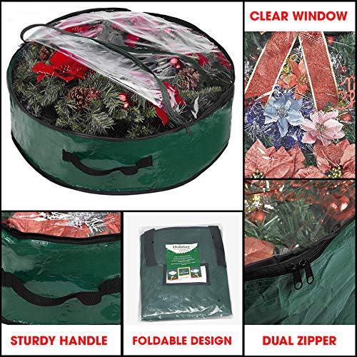 Propik Christmas Wreath Storage Bag 36" - Garland Holiday Container with Clear Window - Tear Resistant Fabric - 36" X 36" X 8" (Green) - Image 3