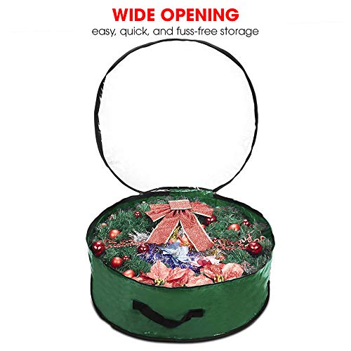 Propik Christmas Wreath Storage Bag 36" - Garland Holiday Container with Clear Window - Tear Resistant Fabric - 36" X 36" X 8" (Green) - Image 4