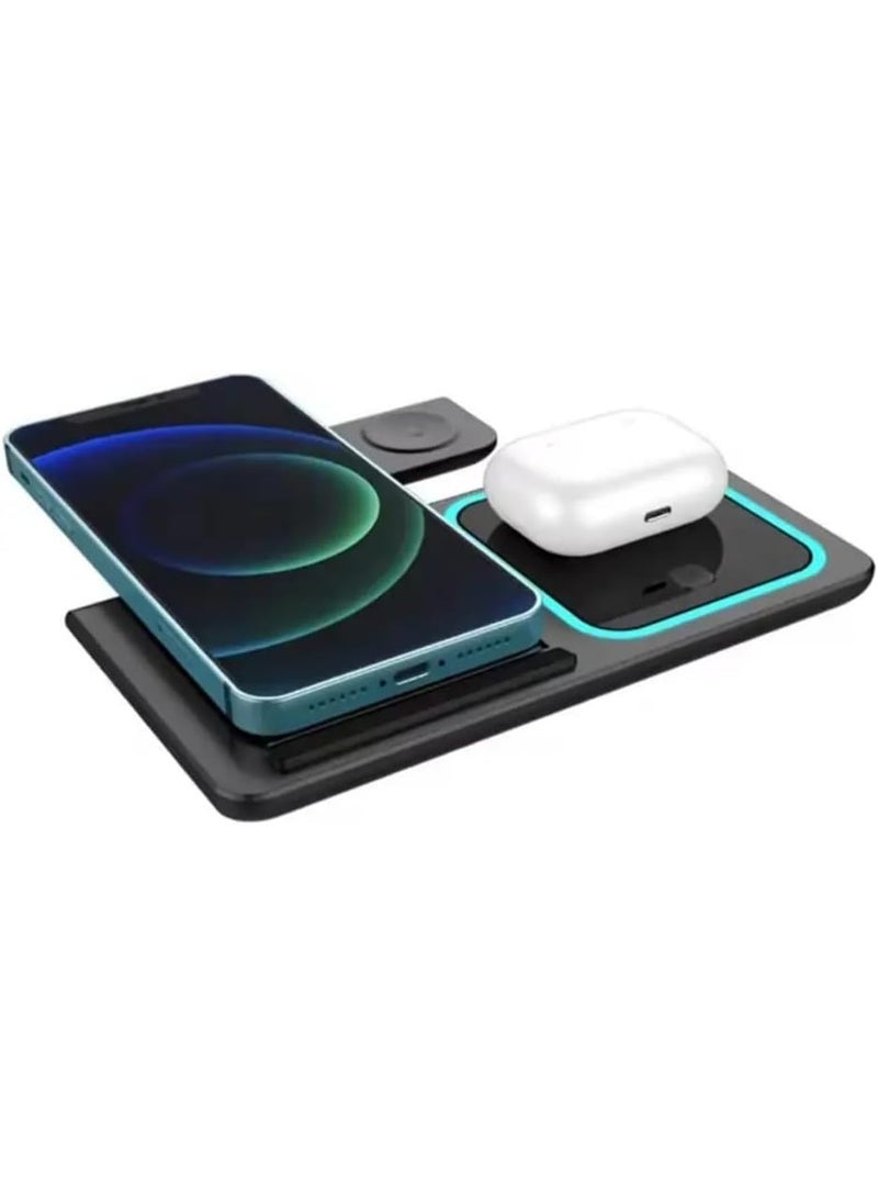 Wireless Charging Station, 3 in 1 Foldable Wireless Charger Stand, Wireless Charging Stand for iPhone & Samsung Series, Apple Watch, and Qi-Certified Phones (Black) - Image 5