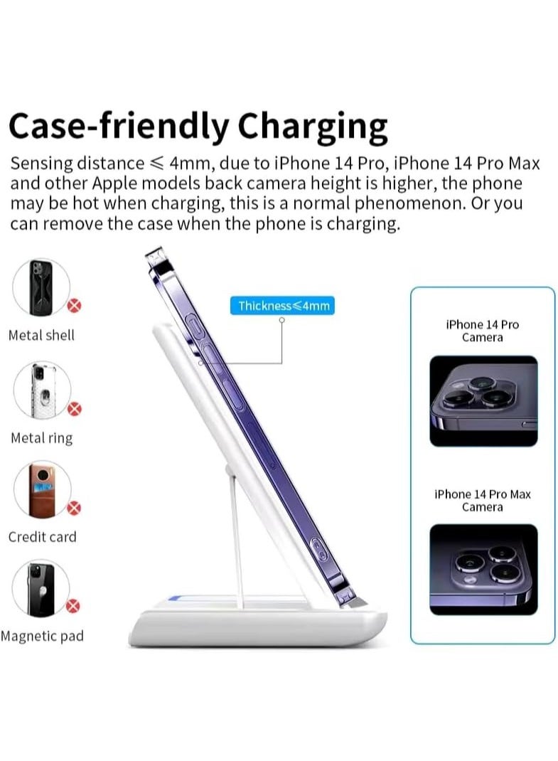 Wireless Charging Station, 3 in 1 Foldable Wireless Charger Stand, Wireless Charging Stand for iPhone & Samsung Series, Apple Watch, and Qi-Certified Phones (Black) - Image 3