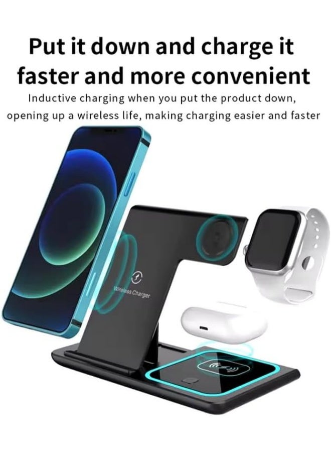 Wireless Charging Station, 3 in 1 Foldable Wireless Charger Stand, Wireless Charging Stand for iPhone & Samsung Series, Apple Watch, and Qi-Certified Phones (Black) - Image 4