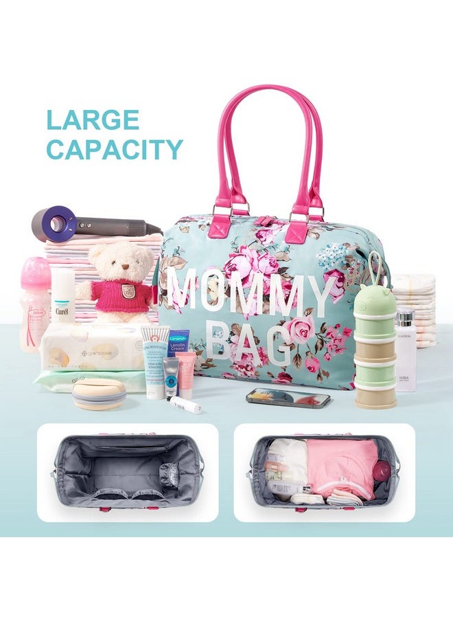 LitBear Mommy Hospital Bag For Labor And Delivery, Large Capacity Waterproof Multifunction Overnight Bag For Women, Mom Bag With Straps (Blue Floral)  - Image 2