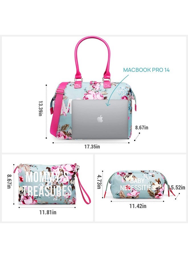 LitBear Mommy Hospital Bag For Labor And Delivery, Large Capacity Waterproof Multifunction Overnight Bag For Women, Mom Bag With Straps (Blue Floral)  - Image 4