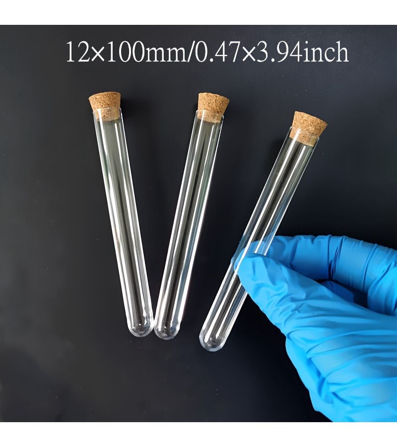 10 Pcs Clear Plastic Test Tubes 12×100mm With Corks Caps Laboratory School Supplies Wedding Favor Gift - Image 1