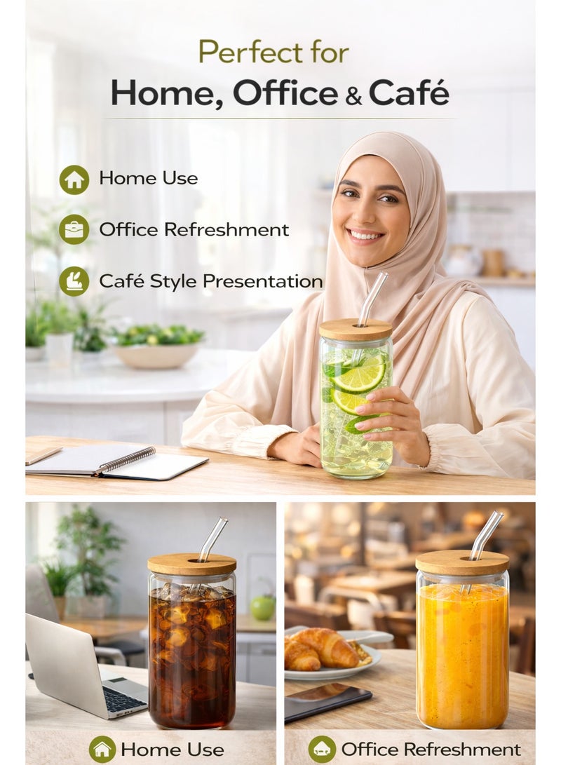 ترينفي طقم أكواب زجاجية 7 في 1 - كوب زجاجي سعة 550 مل/18.6 أونصة مع غطاء من الخيزران، و5 شفاطات زجاجية قابلة لإعادة الاستخدام، وفرشاة تنظيف واحدة، كوب زجاجي شفاف على شكل علبة للشرب، مناسب للقهوة المثلجة، والعصير، والسموذي، والشاي المثلج، وماء الليمون، والمشروبات الغازية، والمشروبات الباردة. - Image 5