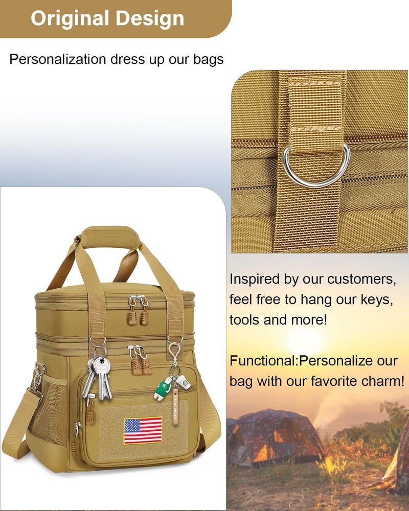 GLENKEY Double Deck Insulated Lunch Box, Expandable Large Lunch Bag Leakproof Cooler Bag Lunch Pail for Men Women Adults Work Shifts Travel Daytrip, Brown - Image 4