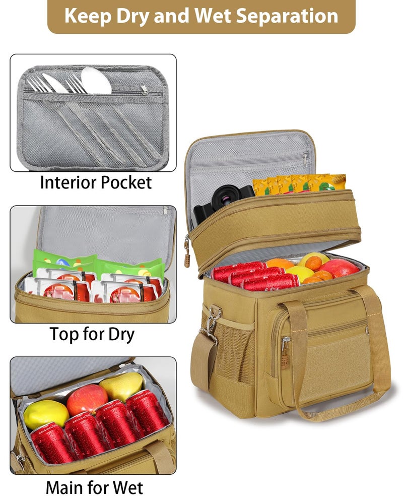 GLENKEY Double Deck Insulated Lunch Box, Expandable Large Lunch Bag Leakproof Cooler Bag Lunch Pail for Men Women Adults Work Shifts Travel Daytrip, Brown - Image 2