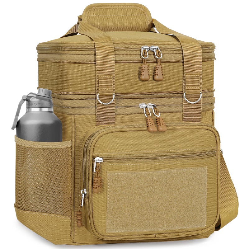 GLENKEY Double Deck Insulated Lunch Box, Expandable Large Lunch Bag Leakproof Cooler Bag Lunch Pail for Men Women Adults Work Shifts Travel Daytrip, Brown - Image 1