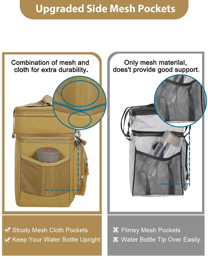 GLENKEY Double Deck Insulated Lunch Box, Expandable Large Lunch Bag Leakproof Cooler Bag Lunch Pail for Men Women Adults Work Shifts Travel Daytrip, Brown - Image 5