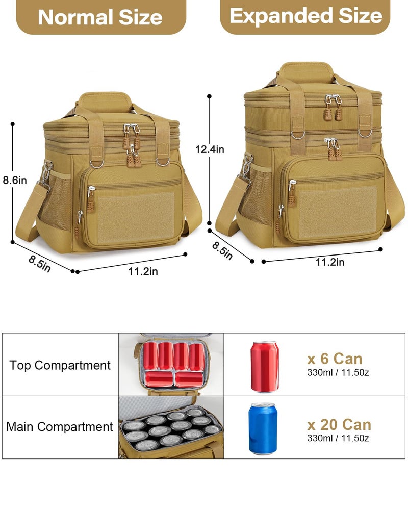 GLENKEY Double Deck Insulated Lunch Box, Expandable Large Lunch Bag Leakproof Cooler Bag Lunch Pail for Men Women Adults Work Shifts Travel Daytrip, Brown - Image 3
