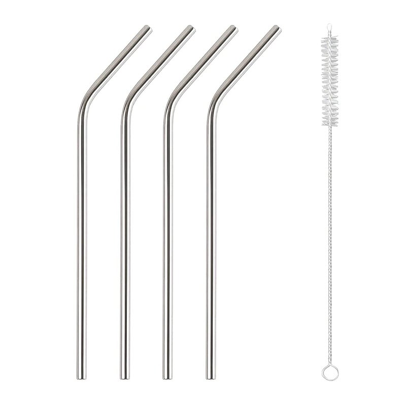 MEETO Eco Friendly Food Grade Reusable Stainless Steel Metal Long Drinking Straws, Fits Simple Modern Tumbler, Dishwasher Safe, Straw-Pipe Cleaner Long Brush(4 Bend Straw, 1 Cleaning Brush) - Image 1