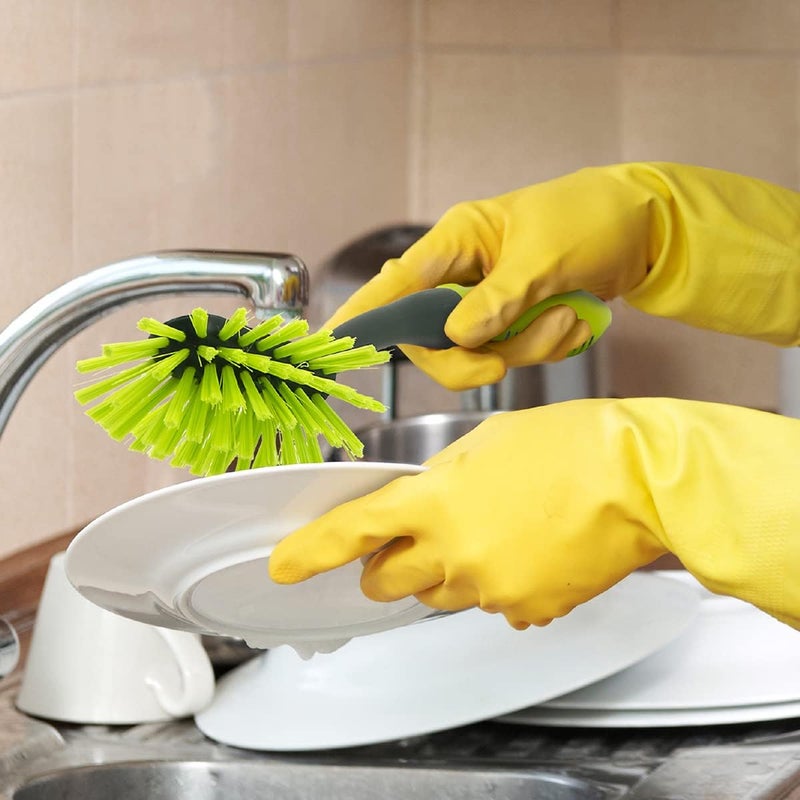 Pine Sol Long Handle Dish Brush – Heavy Duty Bristle Kitchen Scrubber, Safe with Non-Stick Cookware - Image 1