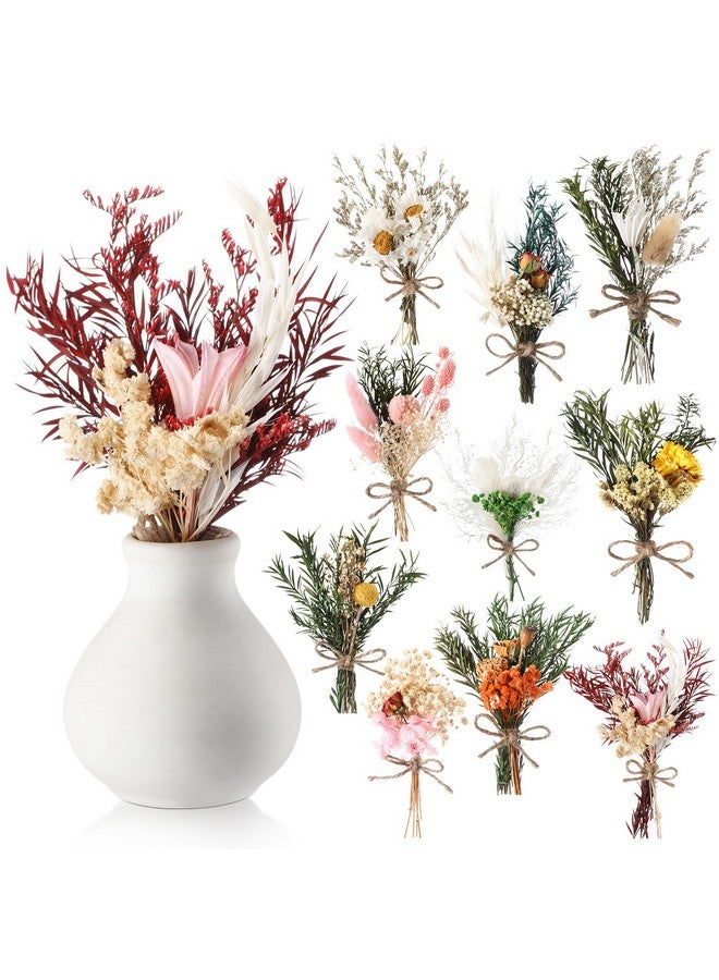 Nuanchu 10 Pcs Mini Dried Flower Bouquet Mixed Natural Dried Flowers with Stem Boho Plant Stem Bunch for DIY Craft Card Home Party Photo Props Wedding Decor, 5 to 7 inches - Image 1