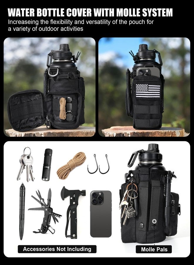 banloga Tactical Water Bottle with Straw, 32 Oz Insulated Water Jug with Molle Water Bottle Holder, Stainless Steel Sport Bottle with 2 BPA Free Lids for Gym Workout Hiking (Black) - Image 3