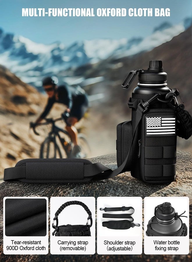 banloga Tactical Water Bottle with Straw, 32 Oz Insulated Water Jug with Molle Water Bottle Holder, Stainless Steel Sport Bottle with 2 BPA Free Lids for Gym Workout Hiking (Black) - Image 4