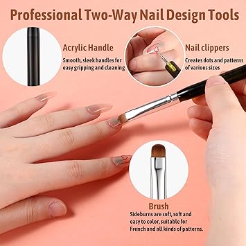 YQQYG Nail Art Brushes 2Way French Tip Brush French Brush for Nails Acrylic Nail Brush French Tip Tool for Professional Manicure Nails Art Design - Image 4