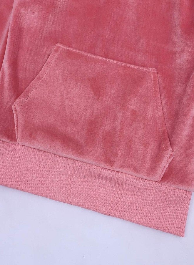 KIDS TALES بدلة رياضية مخملية بغطاء رأس للأطفال من 2 قطعة للأولاد والبنات + بنطلون رياضي مجموعة ملابس لون 06 3-4 سنوات - Image 4