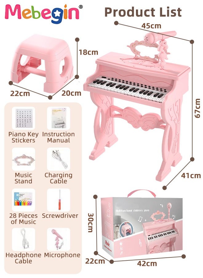 Multifunctional Piano with 37 Keys, Microphone and and Light-emitting Function, Deluxe Piano Keyboard Toy Set with Chair, Music Stand and 28 Musical Scores, Ideal Musical Toy for Kids and Beginners, 4 AA Batteries Required(Not Included)