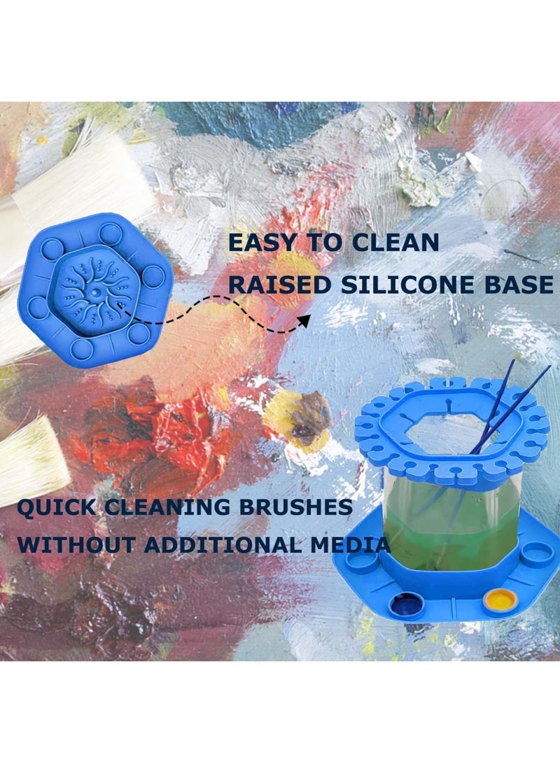 Paint Brush Cleaner Rinse Cup (All-in-One), Fine Art Brush Cleaner Cup, Portable Brush Holder and Cleaner for Acrylic, Oil, Watercolor for Painting, Art Studio, Classroom, Home - Blue - Image 3