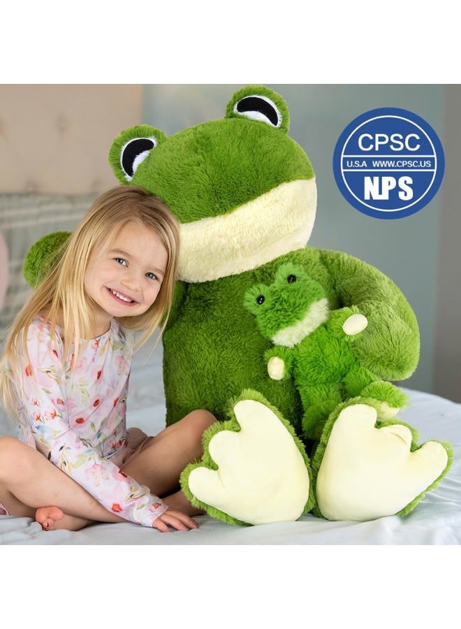 MorisMos Large Frog Stuffed Animals Plush, 36.2'' Giant Stuffed Frog Plush Toy with Baby for Girl Boy Kid Mother, 3Ft Big Toad Animals Set Gift for Baby Shower Birthday Valentines, CPC Certified - Image 3