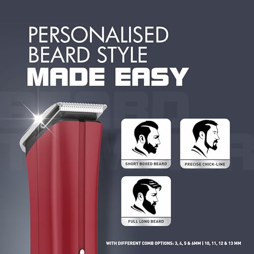 Havells Bt6111 Beard Trimmer, Skin Firendly Stainless Steel Blades 90 Mins Runtime Up To 13 Mm Length Settings 2 Years Guarantee (Red)-Battery Powered, Men - Image 5