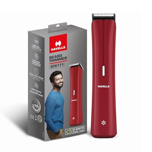 Havells Bt6111 Beard Trimmer, Skin Firendly Stainless Steel Blades 90 Mins Runtime Up To 13 Mm Length Settings 2 Years Guarantee (Red)-Battery Powered, Men - Image 1