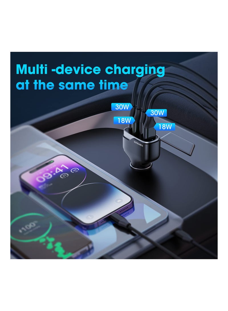 60W USB C Super Fast Car Charger, Multiport Car Charger with PD3.0  QC3.0 Cigarette Lighter USB C Adapter Compatible with iPhone 15 14 13 12 11 Pro Max Mini, Samsung Note 9/S10/S9/S8 and More - Image 4