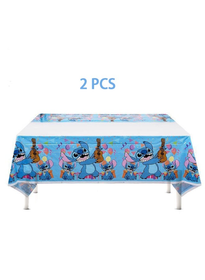 2PCS disposable waterproof birthday tablecloths with Stitch patterns, suitable for birthday party decorations. - Image 1