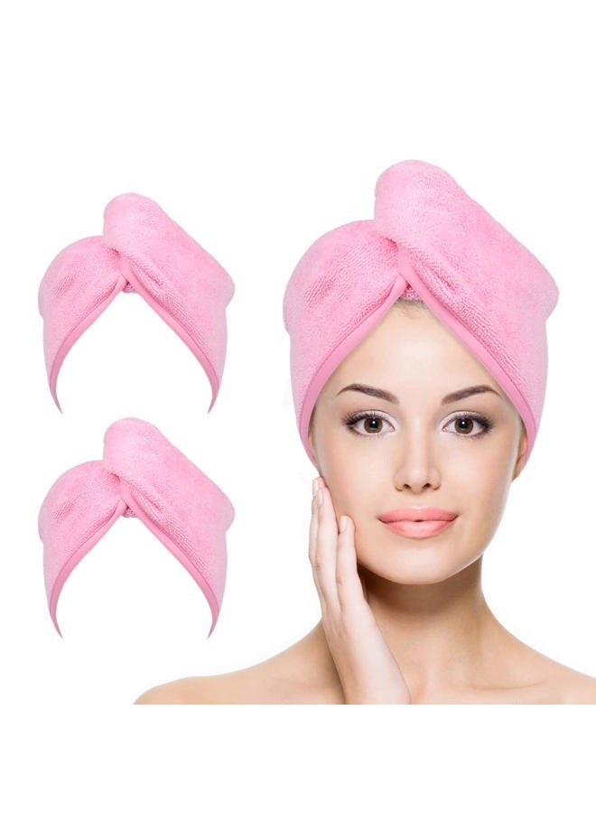 YoulerTex Microfiber Hair Towel Hair Wrap: 2 Pack 10X26 Hair Dryer Towels for Women Absorbent Turban Twist Drying Shower Cap Curly Hair Products for Hair Care Hair Accessories (07 Pink) - Image 1