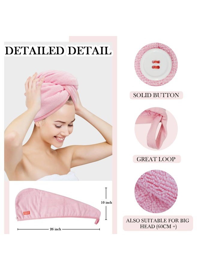 YoulerTex Microfiber Hair Towel Hair Wrap: 2 Pack 10X26 Hair Dryer Towels for Women Absorbent Turban Twist Drying Shower Cap Curly Hair Products for Hair Care Hair Accessories (07 Pink) - Image 3